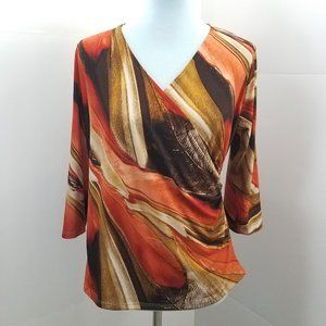 PECK & PECK 3/4 Sleeve Draped Crossover Blouse